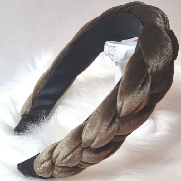 New ARMY GREEN BRAIDED VELVET HEADBAND - Picture 3 of 6